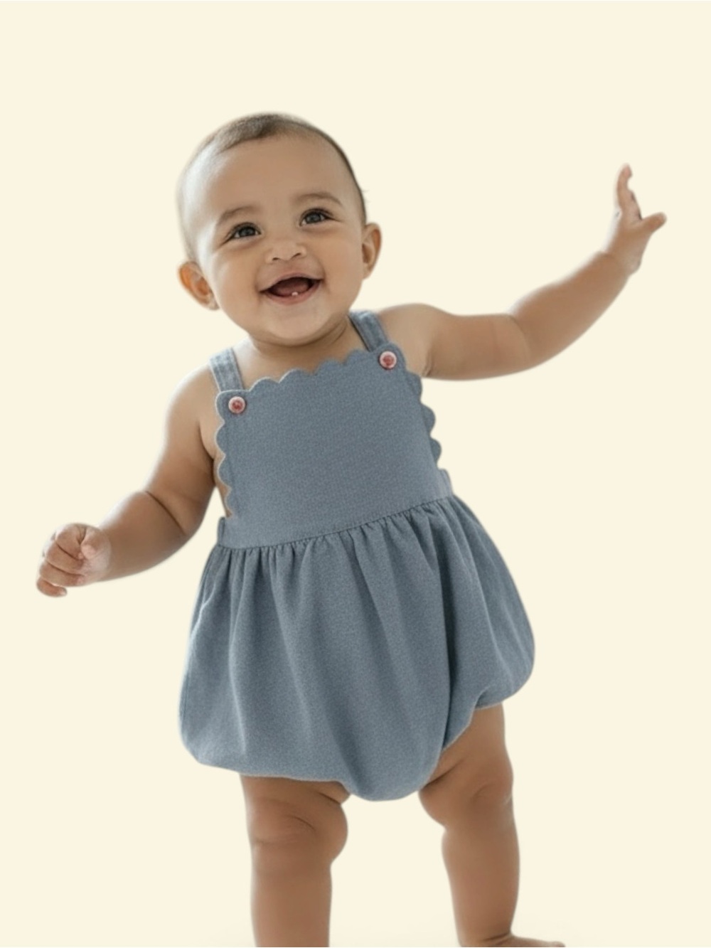 Janie and Jack Baby Girls' Denim Blue Cotton Romper Size 3-6 months